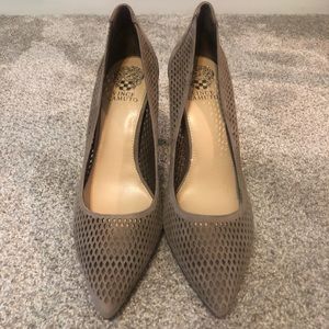 Perforated tan/beige heels